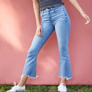 LOFT Chewed hem High Waist Flare Crop Jeans